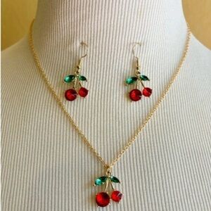 NEW Fun Cherry Necklace Pendant and Earrings Set